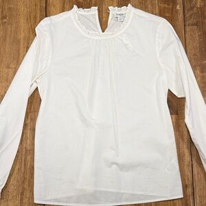 J. Crew White Ruffle-Collar Long Sleeve Top